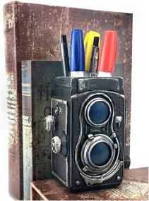 img 3 attached to Vintage Camera Pencil Holder: Stylish Retro Pen Desk Organizer, Bookends & Bookshelves Decor