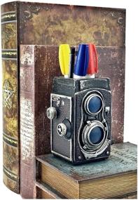 img 4 attached to Vintage Camera Pencil Holder: Stylish Retro Pen Desk Organizer, Bookends & Bookshelves Decor