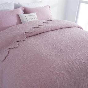 img 4 attached to 🛏️ Queen Size Cotton Dusty Pink Farmhouse Quilt Set by Brandream - Luxury Coverlet Set Vintage Antique Bedroom Set