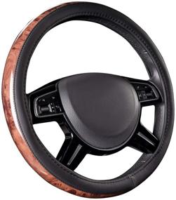 img 4 attached to 🚗 CAR PASS Full Wood Grain Leather Steering Wheel Covers - Universal Fit for Suvs, Trucks, Sedans | Anti-Slip Design (Black)