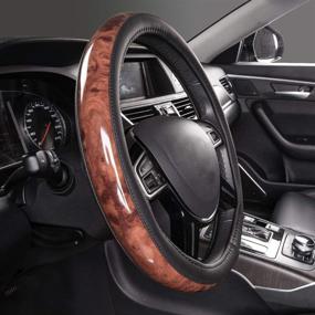 img 2 attached to 🚗 CAR PASS Full Wood Grain Leather Steering Wheel Covers - Universal Fit for Suvs, Trucks, Sedans | Anti-Slip Design (Black)