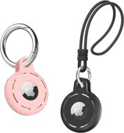 migeec compatible with airtag case 2 pack soft silicone case with keychain and wrist strap anti-scratch shockproof durable washable (black+pink) logo