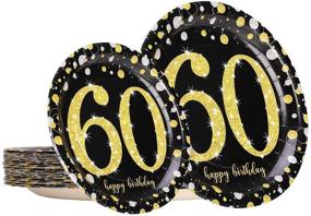 img 4 attached to 🎉 Trgowaul 60th Black Gold Birthday Party Decorations Supplies Set - 24 Disposable 9 X 9 Inches Paper Dinner Plates, 24 Paper 7 X 7 Inches Dessert Plates for Men or Women, ideal for 24 Guests