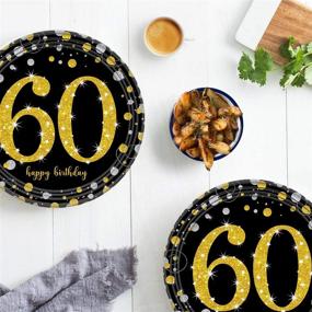 img 1 attached to 🎉 Trgowaul 60th Black Gold Birthday Party Decorations Supplies Set - 24 Disposable 9 X 9 Inches Paper Dinner Plates, 24 Paper 7 X 7 Inches Dessert Plates for Men or Women, ideal for 24 Guests
