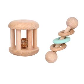img 4 attached to 🌿 Organic Wooden Baby Toys: Rattle, Grasping Bells, Teething & Crawling Toys - Ideal Newborn Gifts (Green)