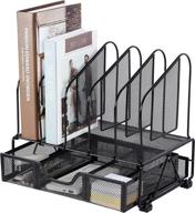 🗄️ beiz black mesh desk organizer with drawer - 5 upright slots for file folder storage, college dorm, office, home workspace or school desktop supplies organization rack and accessories logo
