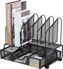 img 4 attached to 🗄️ Beiz Black Mesh Desk Organizer with Drawer - 5 Upright Slots for File Folder Storage, College Dorm, Office, Home Workspace or School Desktop Supplies Organization Rack and Accessories