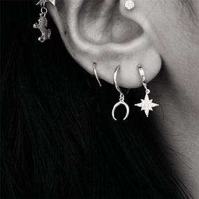 img 2 attached to Stylish Tiny Moon Dangle Hoop Earrings: S925 Sterling Silver Charms for Women, Girls & Teens - Minimalist Crescent Half Moon Horn Drop Cuffs, Helix & Cartilage Helix - Polished Fashion Jewelry