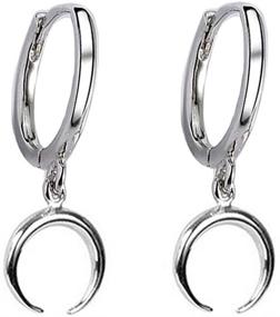 img 4 attached to Stylish Tiny Moon Dangle Hoop Earrings: S925 Sterling Silver Charms for Women, Girls & Teens - Minimalist Crescent Half Moon Horn Drop Cuffs, Helix & Cartilage Helix - Polished Fashion Jewelry