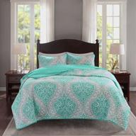 🛏️ comfort spaces coco ultra soft printed damask quilt coverlet bedspread set - hypoallergenic twin/twin xl bedding, teal-grey logo