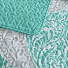 img 1 attached to 🛏️ Comfort Spaces Coco Ultra Soft Printed Damask Quilt Coverlet Bedspread Set - Hypoallergenic Twin/Twin XL Bedding, Teal-Grey