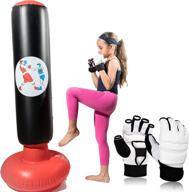 👶 kid's inflatable punching bag set with stand and gloves - ideal for boxing karate practice and energy release - includes pair of white martial arts gloves логотип