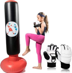 img 4 attached to 👶 Kid's Inflatable Punching Bag Set with Stand and Gloves - Ideal for Boxing Karate Practice and Energy Release - Includes Pair of White Martial Arts Gloves