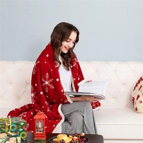 img 3 attached to 🎄 HBlife Sherpa Christmas Snowflakes and Dots Throw Blanket for Couch - 50X60 Inches, Super Cozy Fuzzy Fleece Warm Plush Holiday Decorative Cabin Blankets and Throws in Red