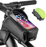 waterproof rockbros bike phone bag with iphone xs max 11 pro plus, samsung s10 compatibility - bicycle front frame bag for convenient and safe phone accessory storage logo