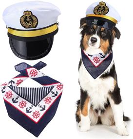 img 4 attached to 🐱 Yewong 2 Pieces Pet Sailors Costume Accessory Set - Cat Dog White Captain Hat with Anchor Bandana Scarf - Cat Puppy Navy Halloween Cosplay Costume Party Supplies (Set-C)