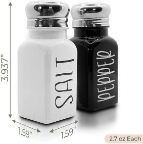 img 1 attached to 🧂 Boho Farmtique Farmhouse Salt and Pepper Shakers Set: Vintage Black & White Finish, Rustic Twine, Stainless Steel Pour Lids - Classic Kitchen Decor with Refillable Funnel