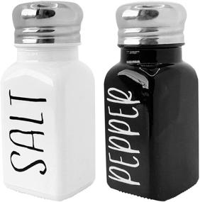 img 2 attached to 🧂 Boho Farmtique Farmhouse Salt and Pepper Shakers Set: Vintage Black & White Finish, Rustic Twine, Stainless Steel Pour Lids - Classic Kitchen Decor with Refillable Funnel