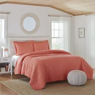 🛏️ laura ashley solid collection quilt set - 100% cotton, breathable, all season bedding with matching shams, pre-washed for enhanced softness, full/queen size, coral logo