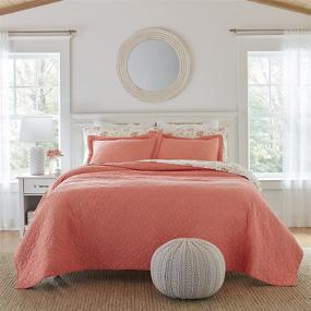img 2 attached to 🛏️ Laura Ashley Solid Collection Quilt Set - 100% Cotton, Breathable, All Season Bedding with Matching Shams, Pre-Washed for Enhanced Softness, Full/Queen Size, Coral