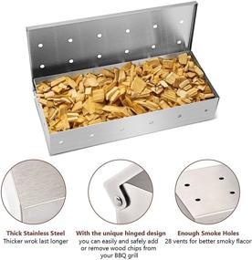 img 2 attached to 🔥 QuliMetal Smoker Box for BBQ Grill Wood Chips, Stainless Steel with Hinged Lid, Warp-Resistant for Gas or Charcoal Grilling, Including Free Stainless Steel BBQ Grill Scraper & Magnetic Meat Smoking Guide