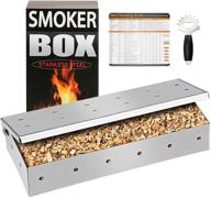 🔥 qulimetal smoker box for bbq grill wood chips, stainless steel with hinged lid, warp-resistant for gas or charcoal grilling, including free stainless steel bbq grill scraper & magnetic meat smoking guide logo