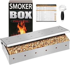 img 4 attached to 🔥 QuliMetal Smoker Box for BBQ Grill Wood Chips, Stainless Steel with Hinged Lid, Warp-Resistant for Gas or Charcoal Grilling, Including Free Stainless Steel BBQ Grill Scraper & Magnetic Meat Smoking Guide