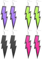 ⚡ neon retro lightning bolt dangle earrings: creative acrylic geometric disc flash studs for women and girls - perfect 1980s costume accessories for hip hop parties! logo