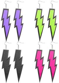 img 1 attached to ⚡ Neon Retro Lightning Bolt Dangle Earrings: Creative Acrylic Geometric Disc Flash Studs for Women and Girls - Perfect 1980s Costume Accessories for Hip Hop Parties!