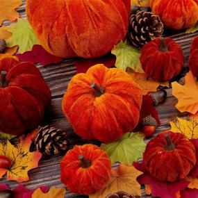 img 1 attached to 🎃 10-Piece Velvet Pumpkins Set: Festive Fall Harvest Décor for Home, Halloween & Holiday Table