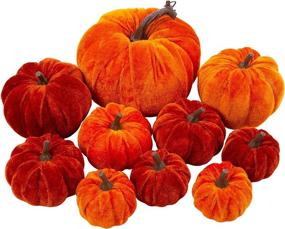 img 4 attached to 🎃 10-Piece Velvet Pumpkins Set: Festive Fall Harvest Décor for Home, Halloween & Holiday Table