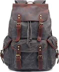 img 4 attached to HuaChen Leather Backpack Vintage M80_Greyish Green