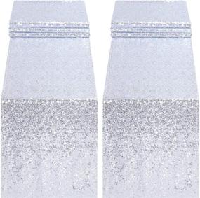 img 4 attached to 🌟 Blxsif Silver Sequin Table Runners - 2 Pack, 12x75 Inches, Sparkle for Party, Wedding, Christmas, Dining, Glitter Table Linen, Silver