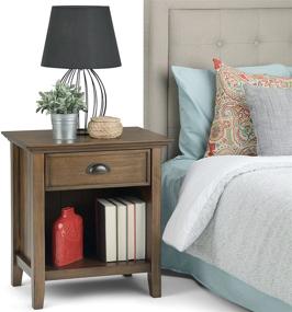 img 3 attached to 🛏️ SimpliHome Acadian Bedside Table 24 inches Wide, Rustic Natural Aged Brown Solid Wood, Rectangle, with Storage Drawer and Shelf for Bedroom Décor
