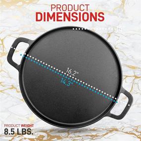 img 3 attached to 🍕 NutriChef 14" Cast Iron Baking Pan: Versatile Steel Pizza Cooker for Gas, Electric, Glass, Induction Stoves, Oven, Grill, and Campfire - 2 Silicone Handles Included - Efficient Cooking Tool in Black