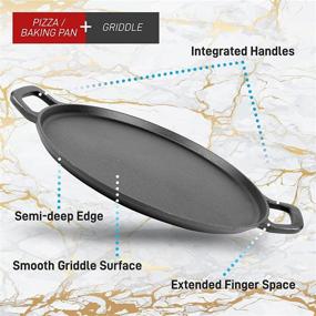 img 2 attached to 🍕 NutriChef 14" Cast Iron Baking Pan: Versatile Steel Pizza Cooker for Gas, Electric, Glass, Induction Stoves, Oven, Grill, and Campfire - 2 Silicone Handles Included - Efficient Cooking Tool in Black