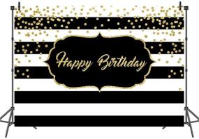 img 3 attached to Avezano Happy Birthday Photo Backdrop: Gold Glitter Dots on Chic Black and White Stripes | 7x5ft Background for Adults Birthday Photography, Cake Table Decorations & Supplies