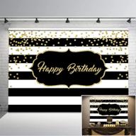 avezano happy birthday photo backdrop: gold glitter dots on chic black and white stripes | 7x5ft background for adults birthday photography, cake table decorations & supplies logo