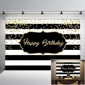 img 4 attached to Avezano Happy Birthday Photo Backdrop: Gold Glitter Dots on Chic Black and White Stripes | 7x5ft Background for Adults Birthday Photography, Cake Table Decorations & Supplies