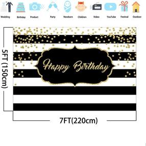 img 2 attached to Avezano Happy Birthday Photo Backdrop: Gold Glitter Dots on Chic Black and White Stripes | 7x5ft Background for Adults Birthday Photography, Cake Table Decorations & Supplies