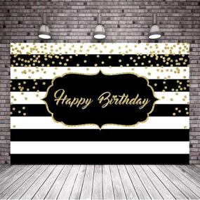 img 1 attached to Avezano Happy Birthday Photo Backdrop: Gold Glitter Dots on Chic Black and White Stripes | 7x5ft Background for Adults Birthday Photography, Cake Table Decorations & Supplies