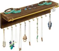 👗 fashionable and stylish hanging jewelry organizer: wooden wall mount holder with shelf, detachable metal bracelet rod, 12 necklace hooks. ideal for displaying perfume, earrings, necklaces, and bracelets логотип