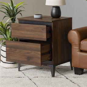 img 1 attached to 🌲 Stylish and Functional: Walker Edison Modern Wood Rectangle Side End Table with 2 Drawers - Dark Walnut Finish