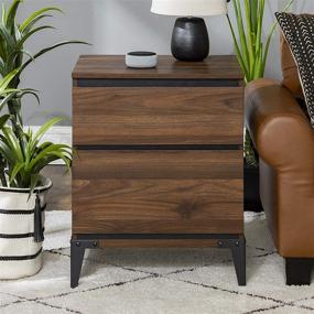 img 2 attached to 🌲 Stylish and Functional: Walker Edison Modern Wood Rectangle Side End Table with 2 Drawers - Dark Walnut Finish