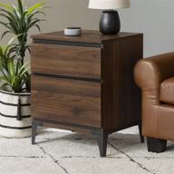 🌲 stylish and functional: walker edison modern wood rectangle side end table with 2 drawers - dark walnut finish logo