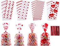 160pcs warmhut valentine's day heart clear cellophane treat bags – perfect plastic candy gift bags for candies, cookies, and chocolate – excellent valentine wedding party favors supplies logo