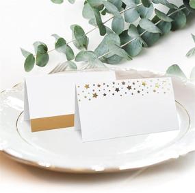 img 4 attached to 🌟 Clever Signs 100 Pack Gold Place Cards: Elegant Table Setting for Weddings or Parties with Double Design, Gold Foil Stars and Line