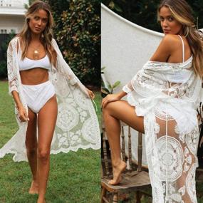 img 1 attached to 👙 JDiction Women's Floral Lace Swimsuit Cover-Up - Long Kimono Beach Dress Bathing Suit Swimwear