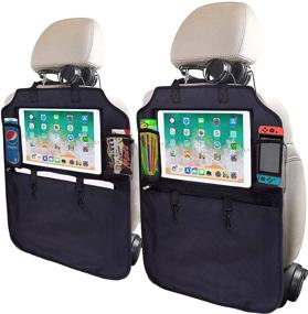img 4 attached to 🚗 Защитные коврики для заднего сиденья Sag-Proof SRAMI: прочные, удобные для ног, держатель для iPad Pro, карман органайзера XL, в комплекте коробка для салфеток