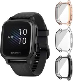 img 4 attached to 📱 Seltureone (3 штуки) Совместимый чехол для Garmin Venu Sq – прозрачный, черный и розово-золотой, усиленный противоцарапающим покрытием из прочного ТПУ